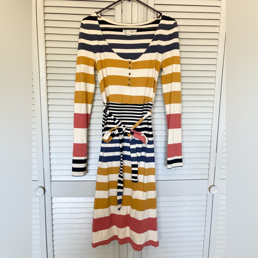 Anthropologie Saturday Sunday Striped Long Sleeve Midi Riley Dress Ribbed Size S - Picture 2 of 11